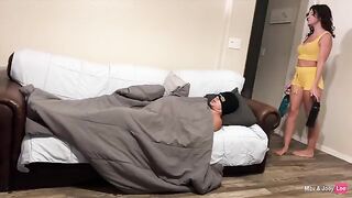 A friend of the husband got fucked by his greedy wife on the couch
