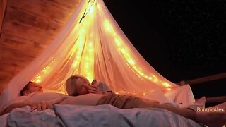 A couple has a gentle and romantic sex on the nature