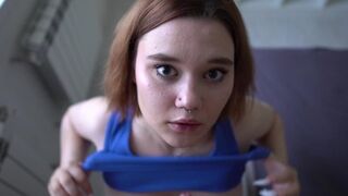 A beautiful woman with piercings has sex and makes a mess on her face