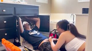The pretty Asian woman paid for the repairman's services with her mouth