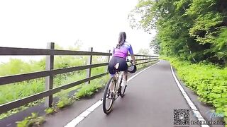 A sexy woman has sex with her husband while cycling