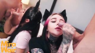 Two kitties get cum in ass, including iconic Anna Batman in a wild foursome