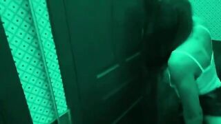 A hot chick is fucking with her roommate in the toilet bar