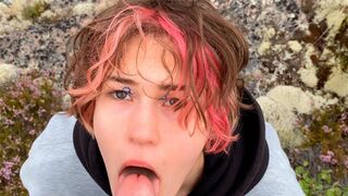 Sex on the stones, a hot girl in nature