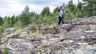 Sex on the stones, a hot girl in nature
