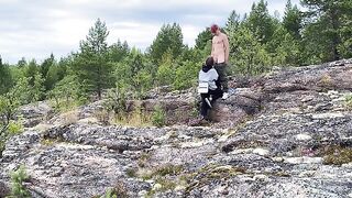 Sex on the stones, a hot girl in nature