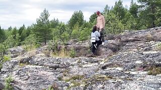 Sex on the stones, a hot girl in nature