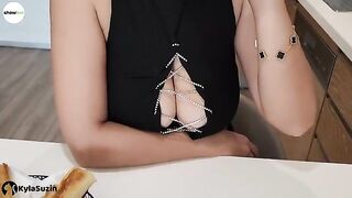 The girl tries to justify herself to be fucked under the table