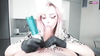 A blowjob during a tattoo session can be painful and pleasurable