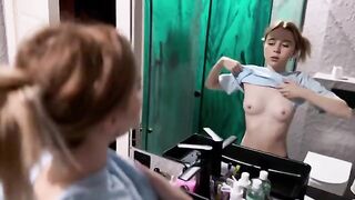 A cute girl surprises her boyfriend with passionate sex in the bathroom