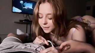 A cute girl surprises her boyfriend with passionate sex in the bathroom