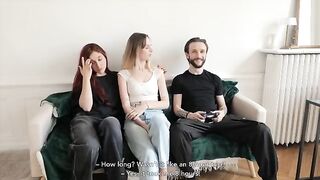 Two French amateur girls share a big dick in an intense threesome