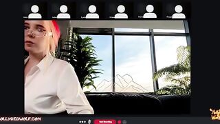 The girl with glasses has sex with her boyfriend in a Zoom meeting