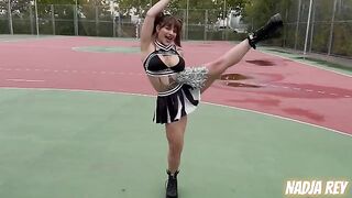 Cheerleader bitches fucks on the street and swallows cum