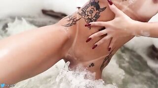 A hot girl is fucking in the hotel pool, enjoying wild pleasure