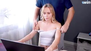 A stepsister gets her tight pussy wet and gets fucked by a big cock