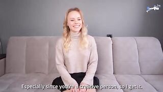 Blonde with big ass fucks at her first porn casting, ending with a messy face