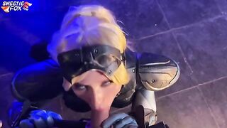 A hot girl in a Starcraft costume plays with her mouth and caresses Nova