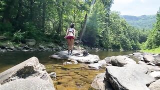 Real amateur couple AmyGabe fucking outdoors on the mountain hike