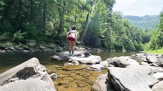 Real amateur couple AmyGabe fucking outdoors on the mountain hike