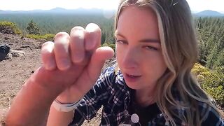 Girl was caught risking sex on the mountain top, giving a blowjob