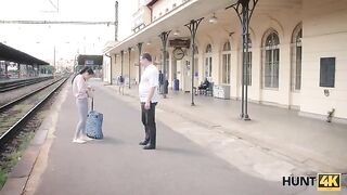 The hunter meets a cute girl at the train station and offers her money for sex
