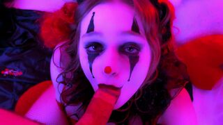 A kinky clown makes a blowjob and gets a facial in this hot video