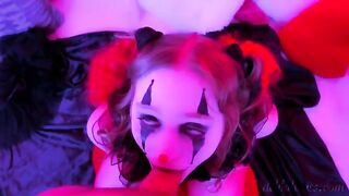A kinky clown makes a blowjob and gets a facial in this hot video