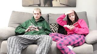 A step brother got caught jerking off next to his stepsister on the couch