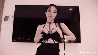 Hot Asian chick in black dress, hardcore action with squirt