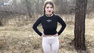 A pretty sport girl is fucking with a guy in the forest, it’s hot!