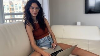 Nude photos of a nerdy girl with glasses and her stepbrother are being made