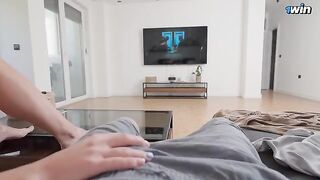 While my parents aren't home, my stepsister is servicing my big dick in this steamy homemade scene
