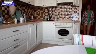 A guy fucked his friend's steaming stepmom in the kitchen, a taboo thrill