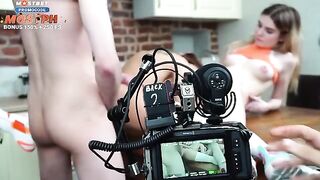 Behind the scenes of a tender threesome and Russian adult film making