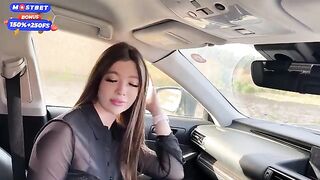 A girl was hooked on a car and started to actively flirt with her ex