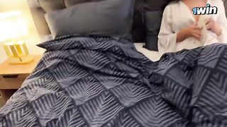 A stepson fucked his stepmom on a rainy night, sharing a bed