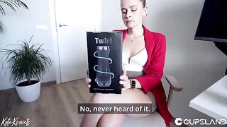 The girl tested the new stroker on her energy at work