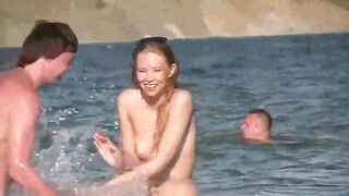 A mature woman got completely naked on the beach