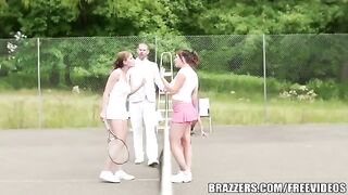 The girl has sex with her rich friend on the tennis court