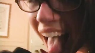 The fool is happy in glasses, and the fact that they were given to suck a dick