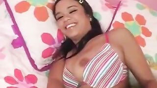 Nice brunette with a smallish ass takes on a big dick in an intense scene