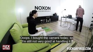 Brunette girl fucked at the casting on the table