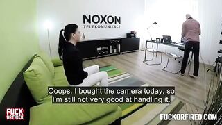 Brunette girl fucked at the casting on the table