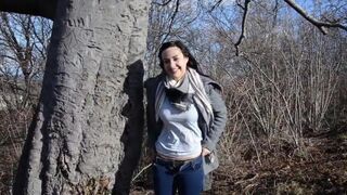 A girl has sex with a stranger in the forest and came to him uninvited