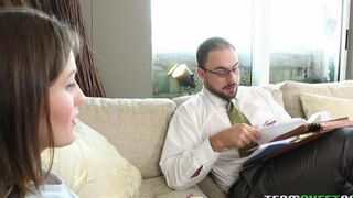 A stepdaughter gets her pussy shaved and fucks with her stepfather