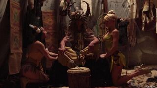 Heroes of fairy tales fucked with girls in red skin suits