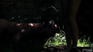 The blonde girl was fucking with a guy in the garden