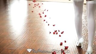 A young brunette girl gets fucked on the bed with passion