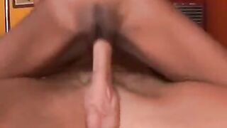 Skinny black girl fucked by a white guy with a huge cock in his ass